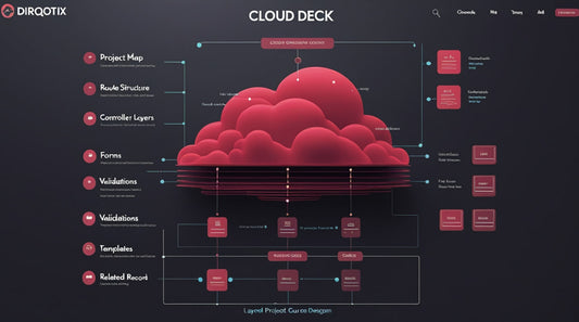 Diagram of a cloud-based system with various components on a dark background