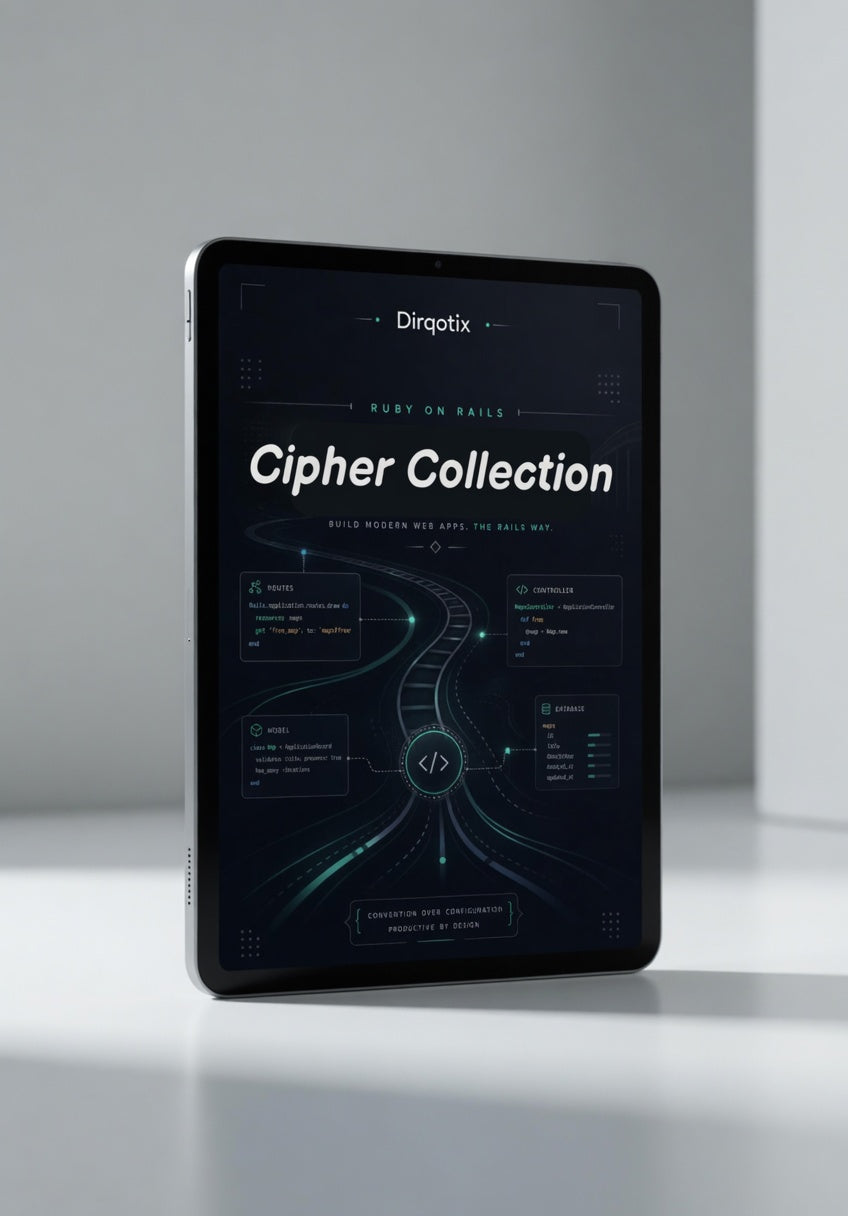 Tablet displaying 'Cipher Collection' on a gray background