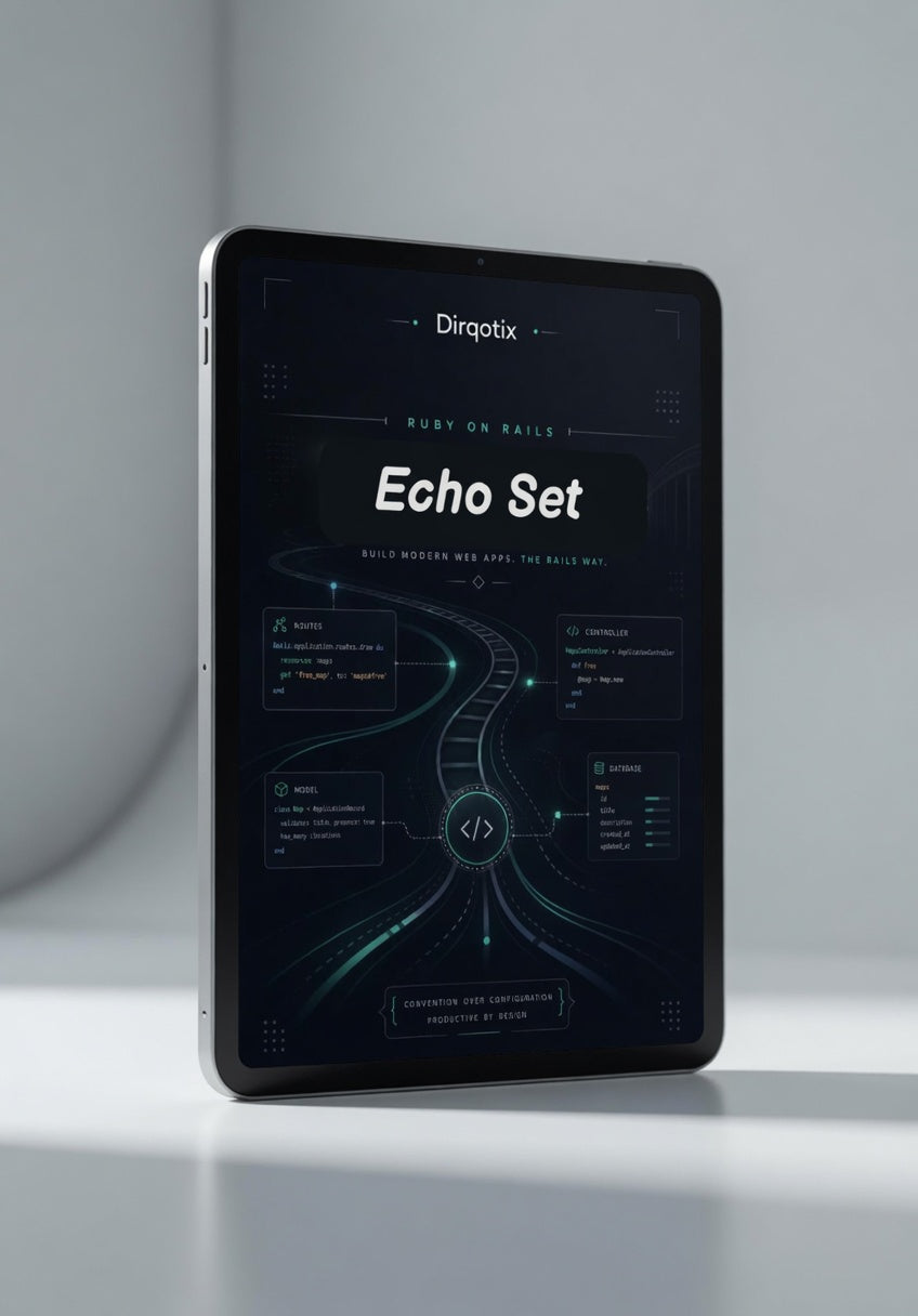 Tablet displaying 'Echo Set' software interface on a gray background
