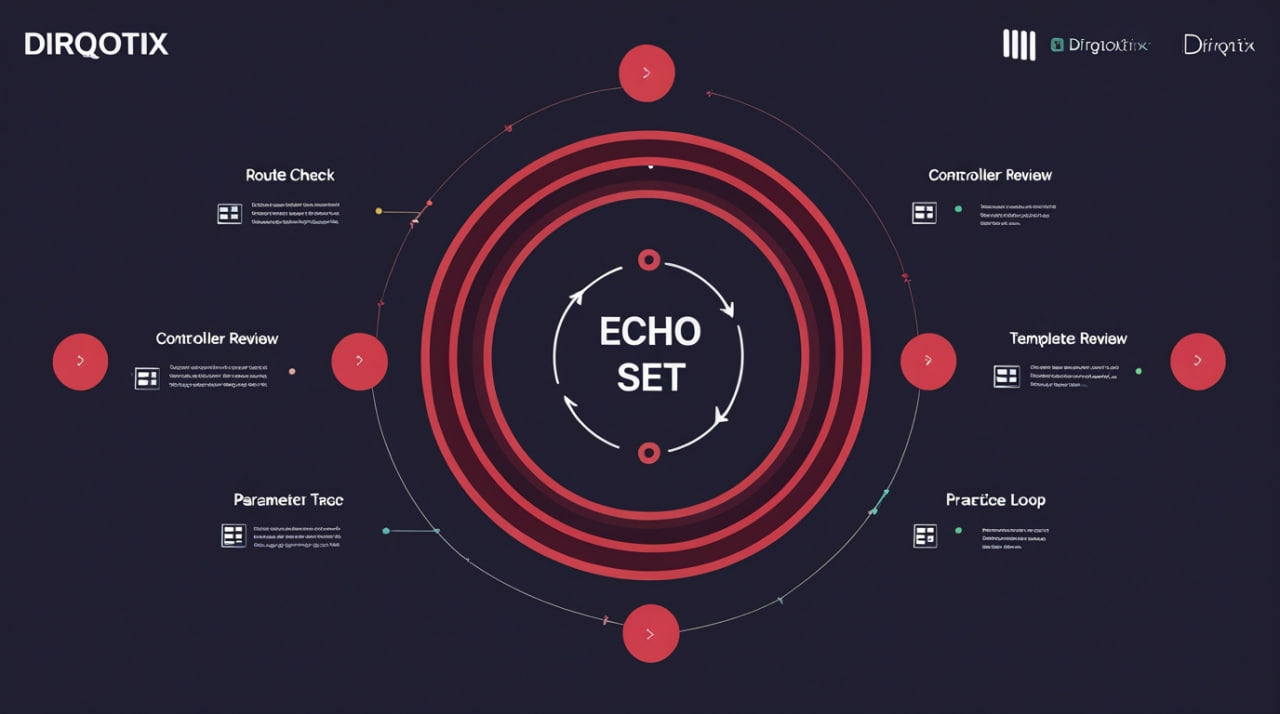 Diagram with concentric circles and 'ECHO SET' text, featuring DIRQOTIX branding.