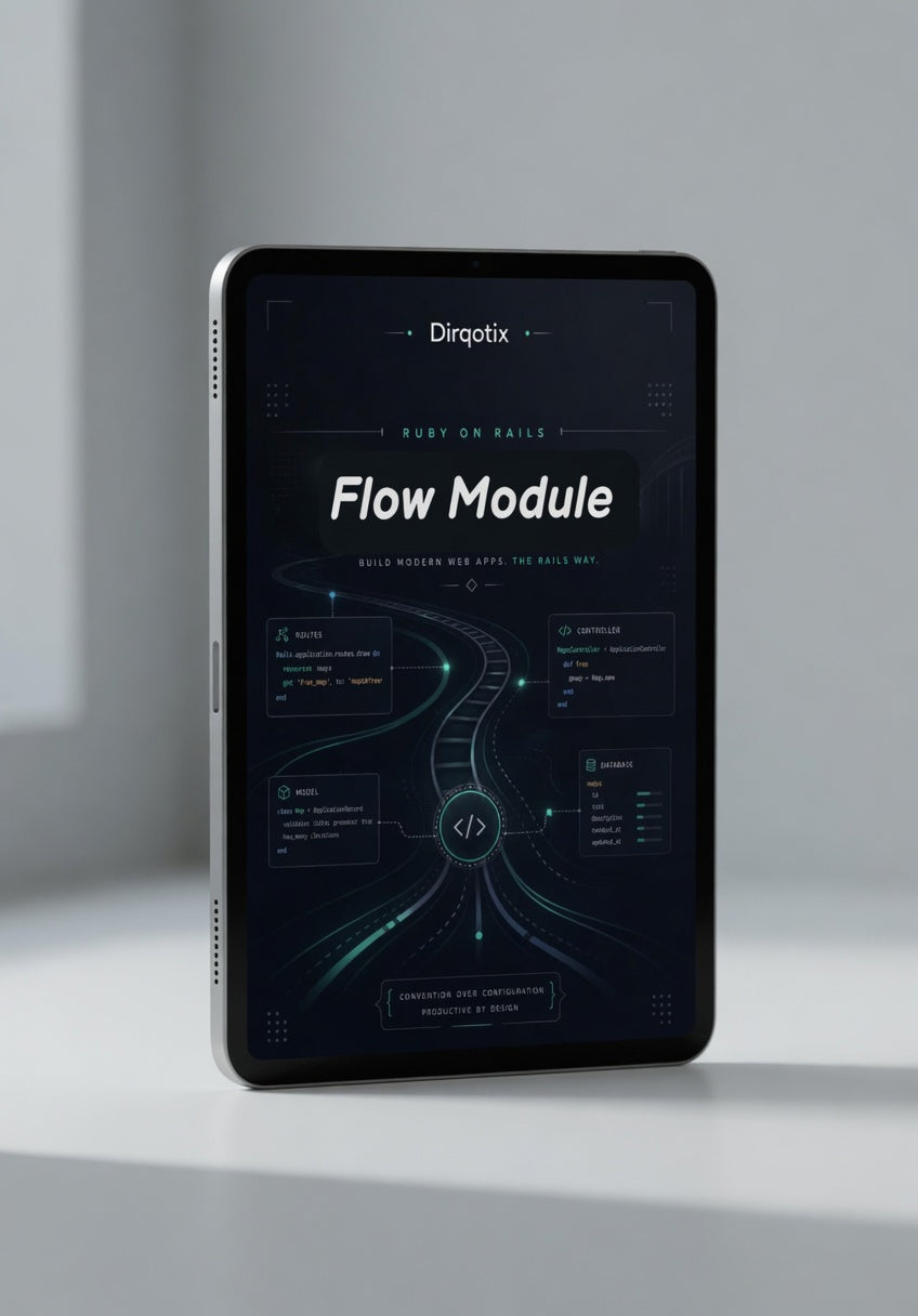 Dirqotix Flow Module on a tablet with a dark interface