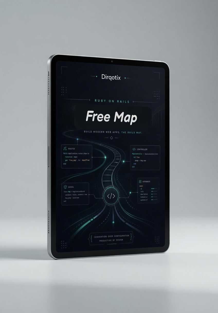 Digital tablet displaying a map application with 'Dirqotix' branding on a gray background