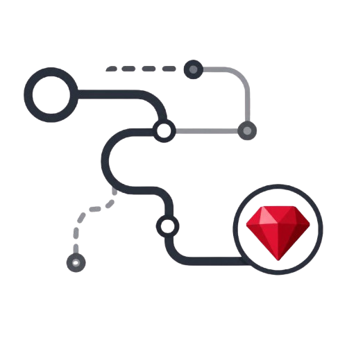 Route map with a red gemstone icon on a white background