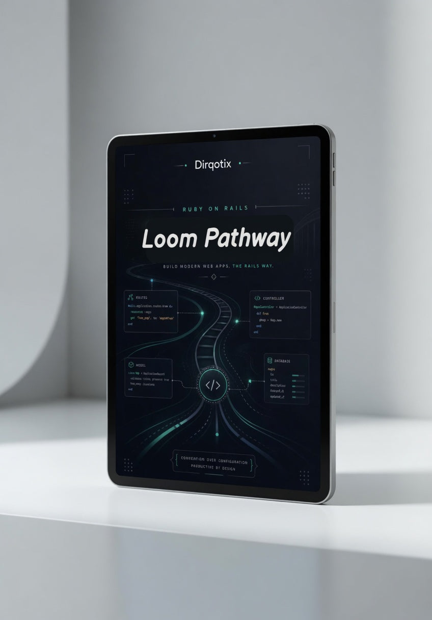 Tablet displaying 'Loom Pathway' on a white surface with a light gray background