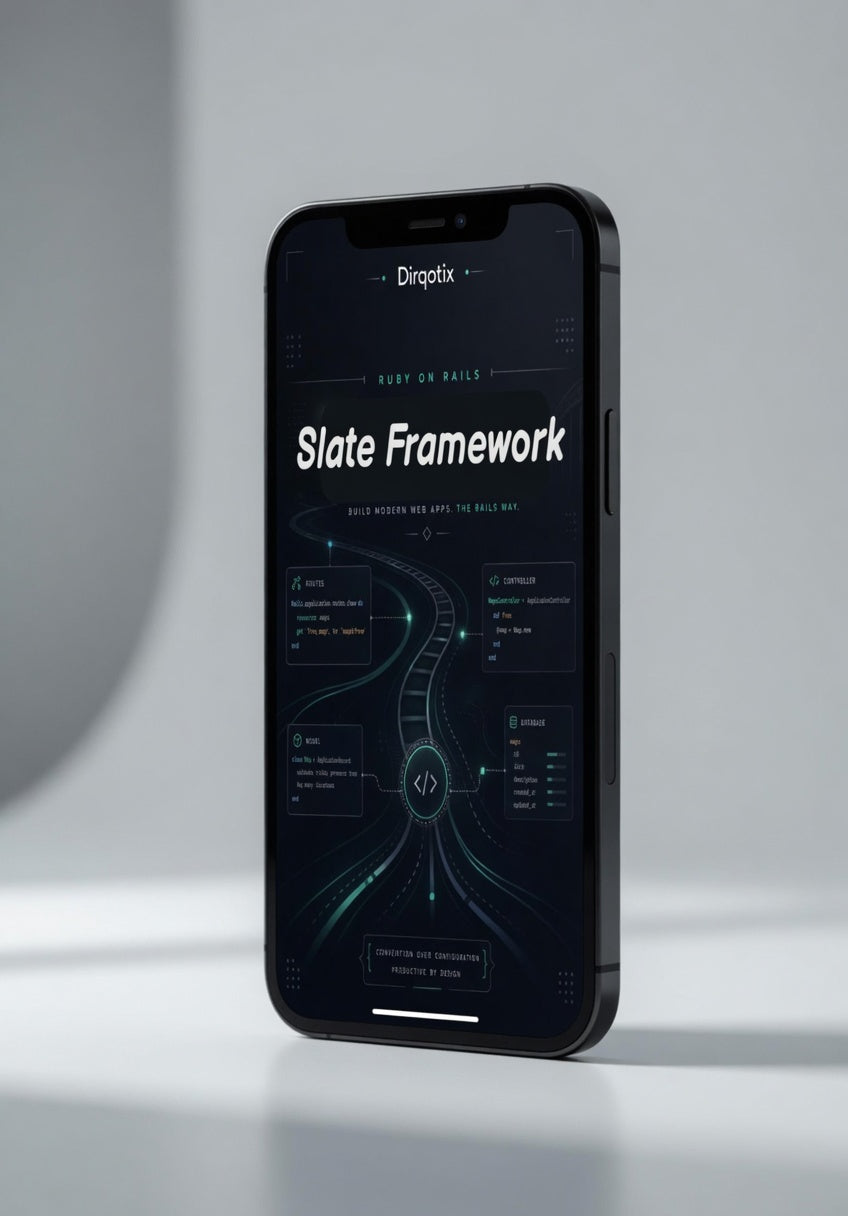 Smartphone displaying 'Slate Framework' on a gray background