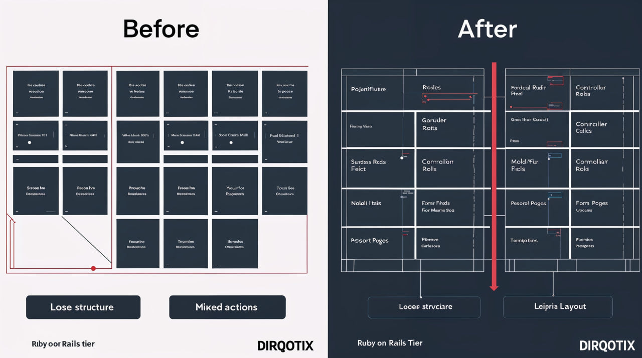 Before and after comparison of a software interface layout design by DIRQOTIX.