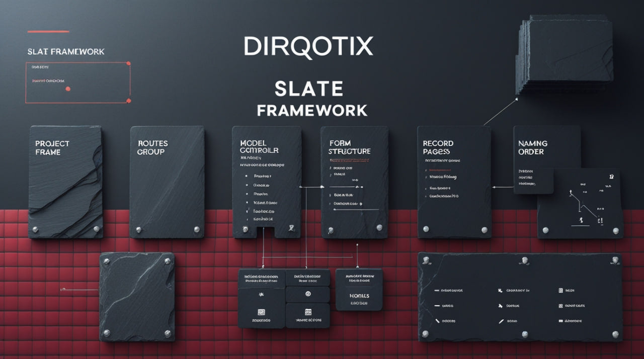 DIRQOTIX Slate Framework with various components on a dark background
