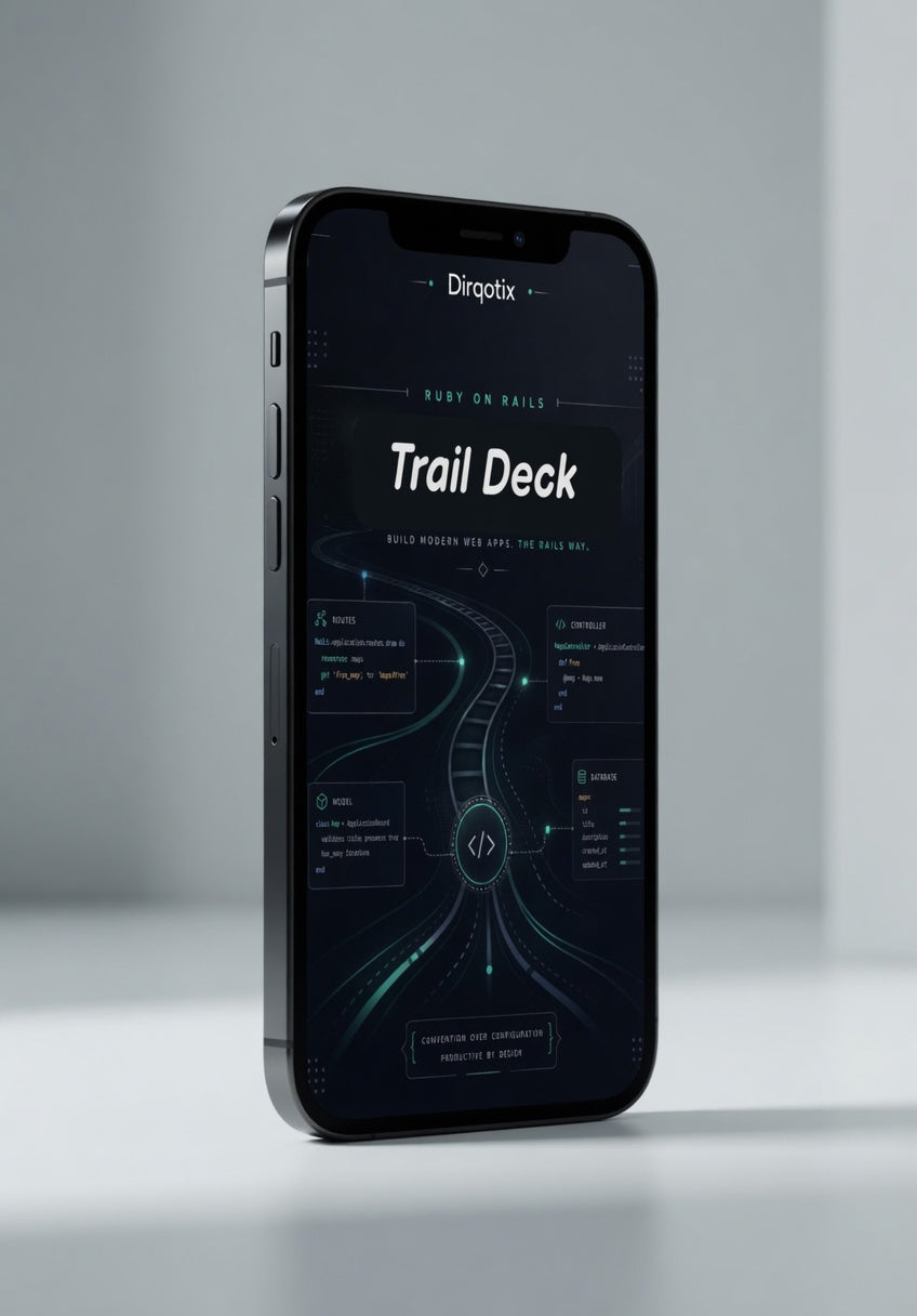 Smartphone displaying Dirnetix Trail Deck app interface on a gray background
