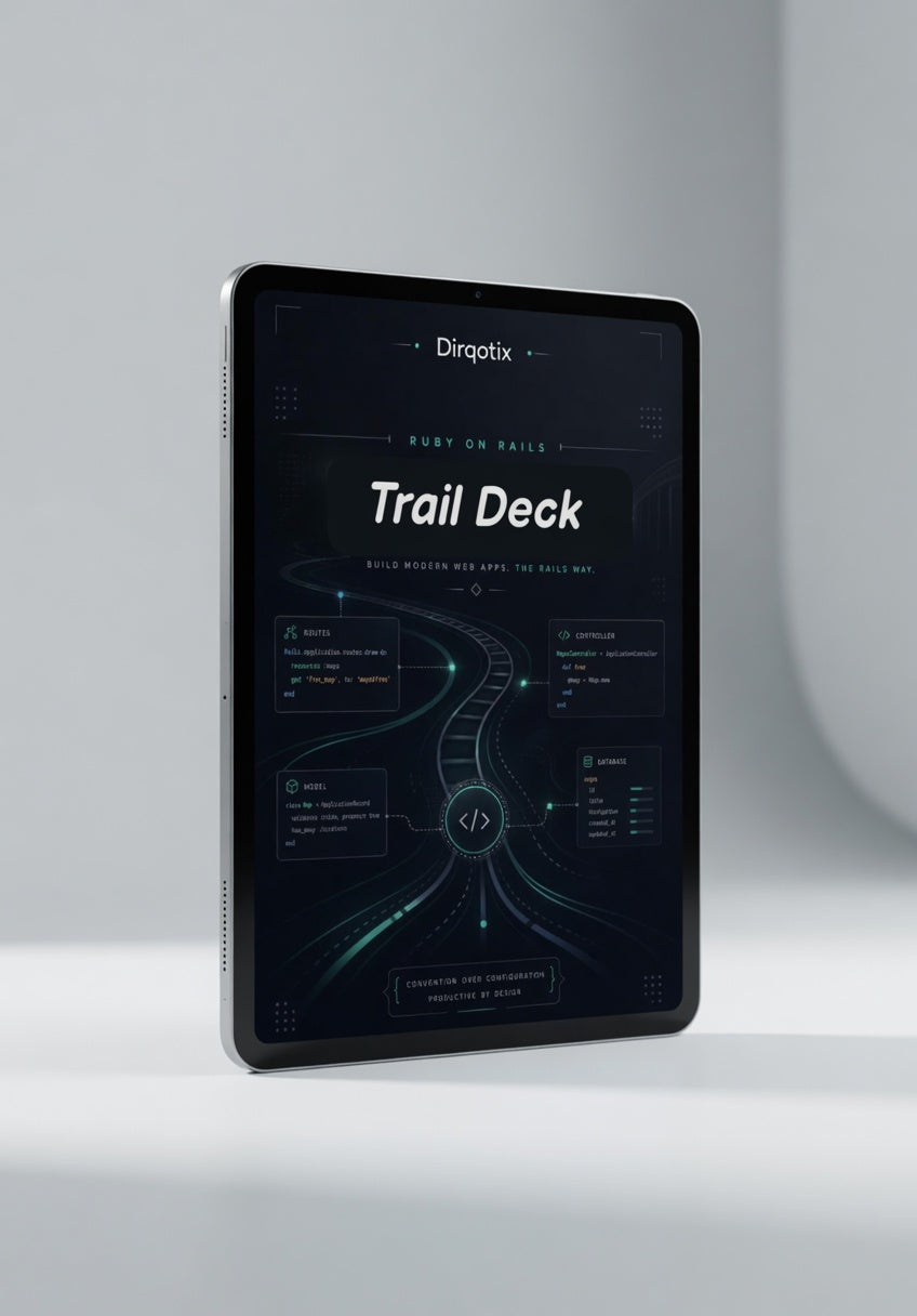 Digital tablet displaying 'Trail Deck' software on a gray background