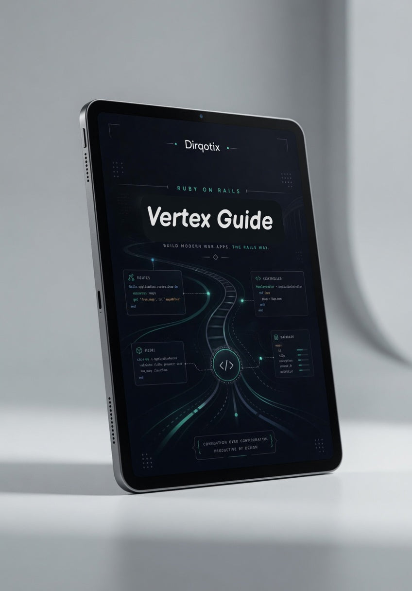 Tablet displaying a 'Vertex Guide' on a gray background